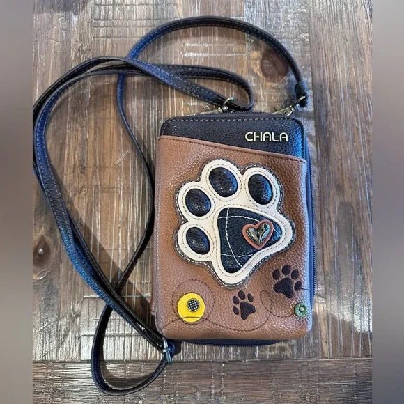 Chala Leather Paw Print Crossbody Wallet Purse - Picture 1 of 6